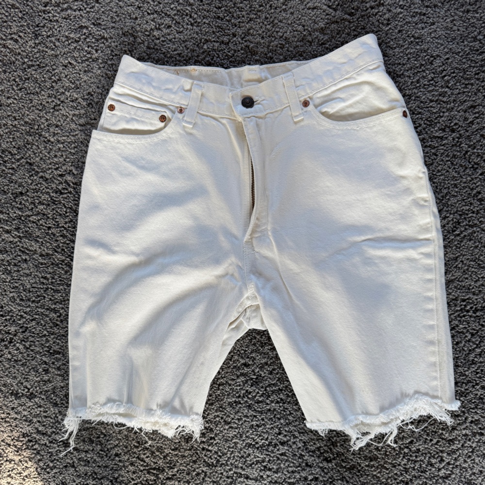 Levi's Cream Frayed Hem Jean Shorts